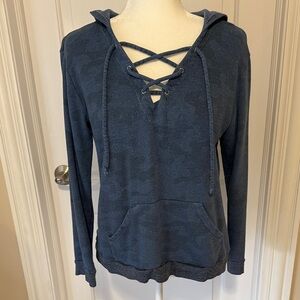 Sundry 3, Blue Camouflage Lace-Up Hoodie. Fits like Medium.